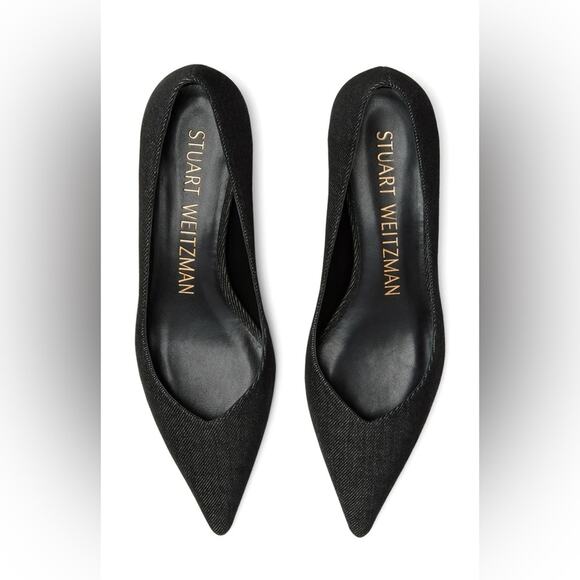 STUART WEITZMAN Eva Black Shimmering Kitten Heel Pumps NWT - Picture 2 of 10